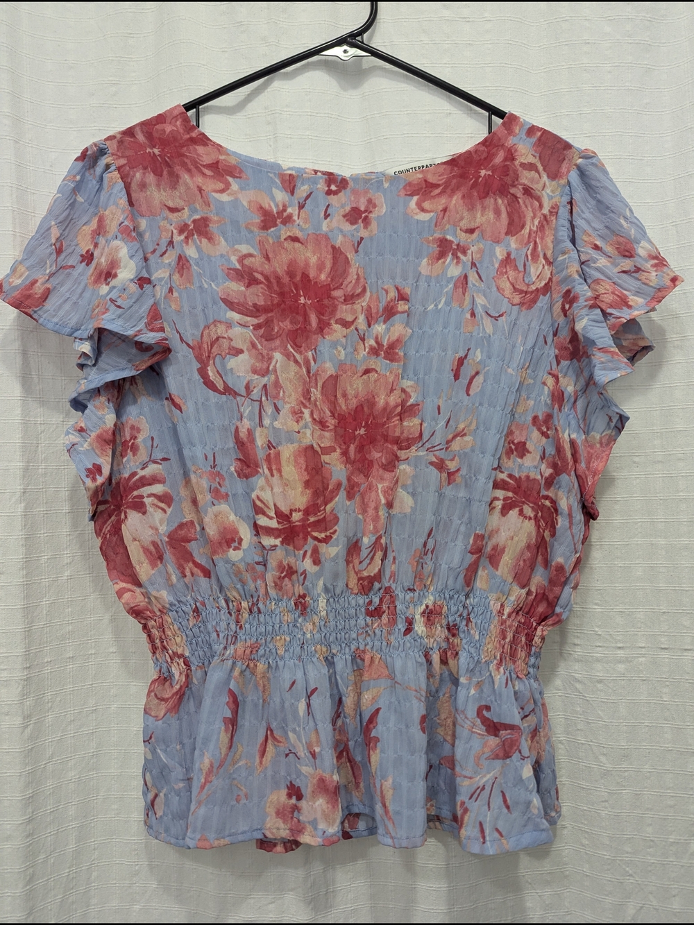 Counterparts Pink & Light Blue Floral Ruffle Top
